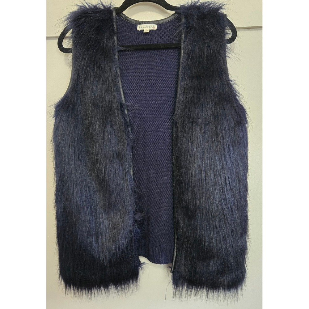 Love on a Hanger Funky Iridescent Blue Violet Black Faux Fur Knit Back Vest M